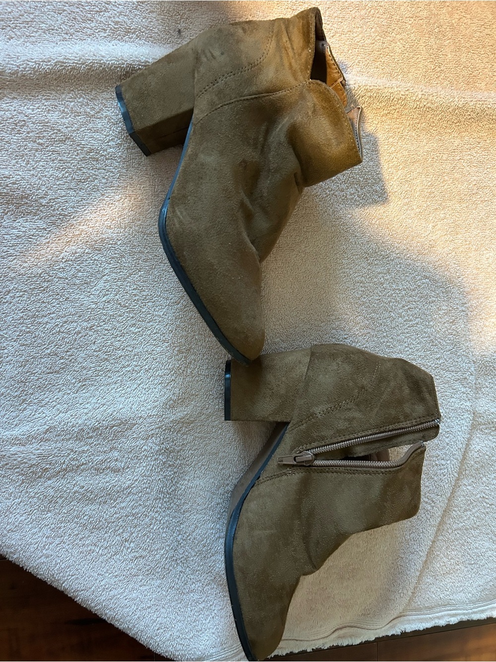 Bonnibel Olive Suede Ankle Booties with Side Zip